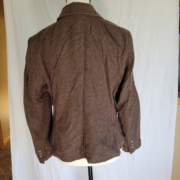 LL Bean brown speckled tweed wool blend blazer S-Petite - Picture 9 of 9